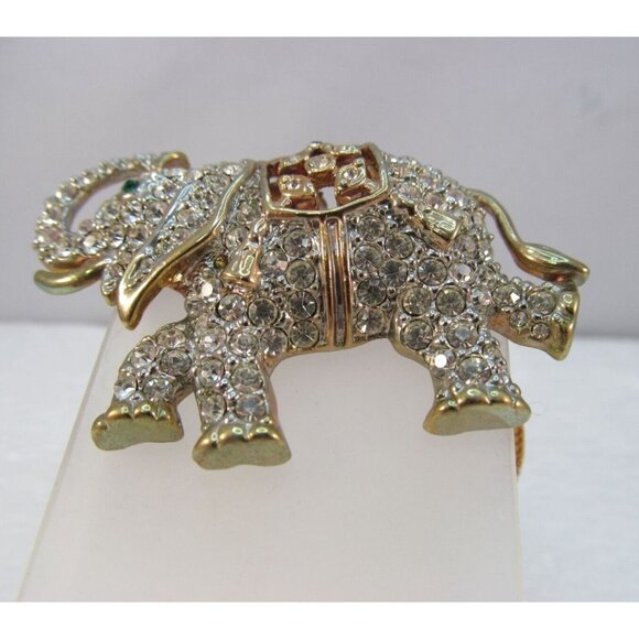 Vintage Rhinestone Good Luck Elephant Combo Brooch Pendant Necklace - Picture 12 of 16